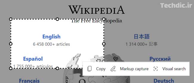 Take partial screenshot of the web page in Microsoft Edge browser