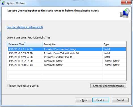 سیستم ریستور System Restore