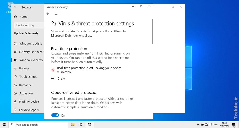 آموزش غیرفعال کردن موقت مایکروسافت دیفندر در ویندوز 10