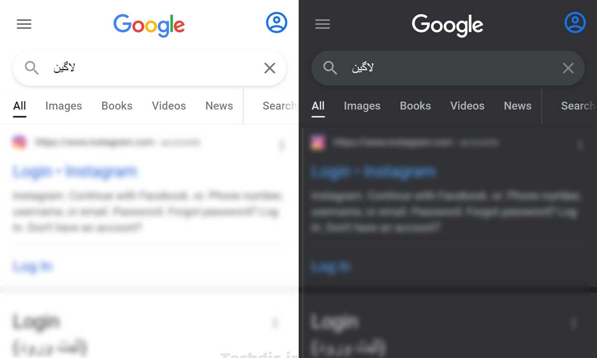 انتخاب تم تاریک و روشن برای صفحات جستجو در گوگل