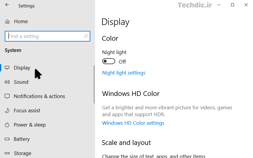 گزینه Display در بخش System در قسمت تنظیمات ویندوز 10
