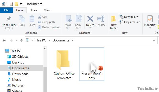 باز کردن پرزنتیشن پاورپوینت از طریق برنامه مدیریت فایل File Explorer ویندوز از طریق دابل کلیک روی فایل